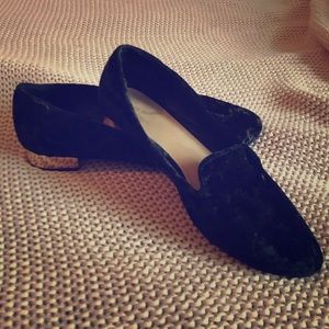 Black velvet shows with gold heels